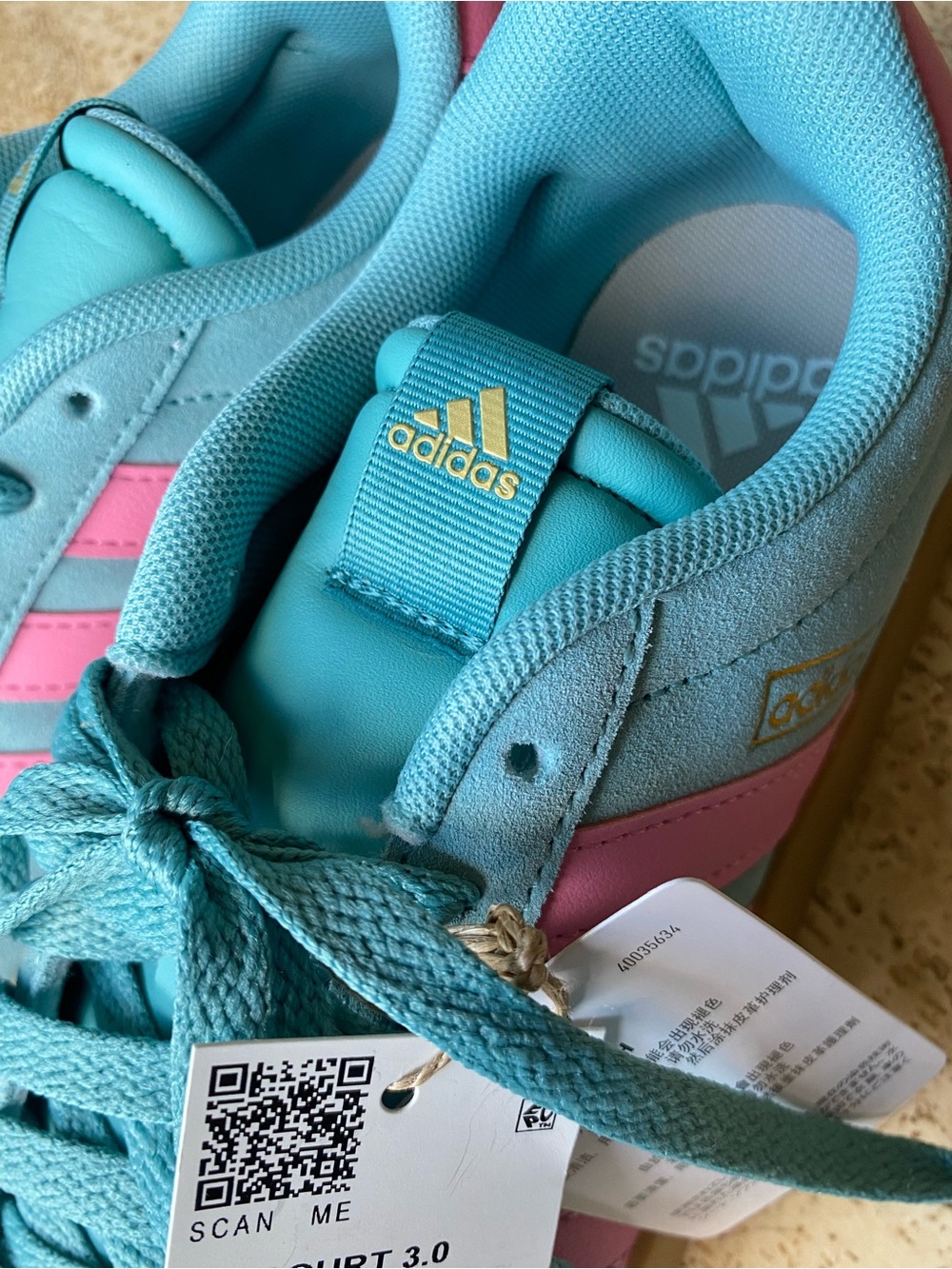 NWT ADIDAS VL Court 3.0 Sneaker Shoes In Mint Pink & Gold Metallic Size 7.5 - Picture 10 of 10